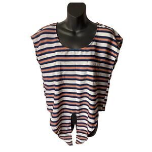 Timing Striped Tie-Front Blouse Top Multicolor Short Sleeve Women’s Size S
